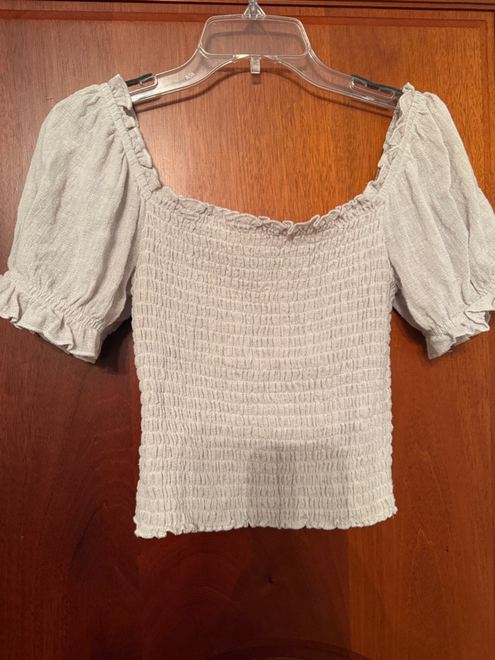 one clothing Cream Smocked Puff Sleeve Crop Top